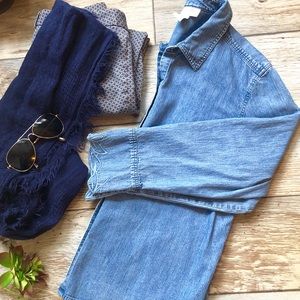 J. JILL Denim Embroidered Button Up Top